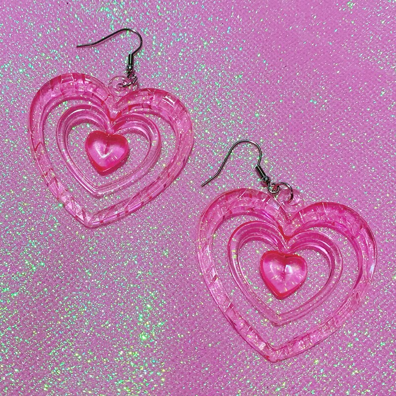 Pink Hollowout Heart Earrings Pi-Mart