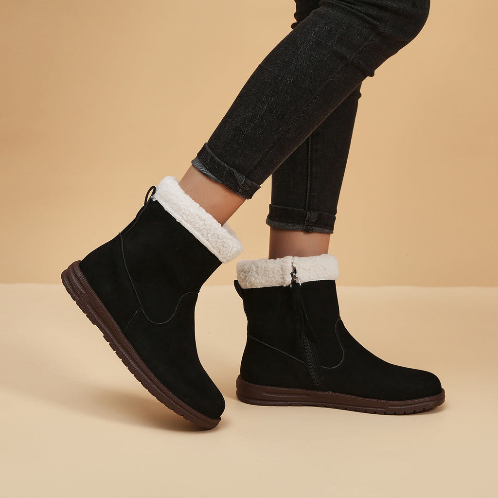 Winter Snow Boots New Fashion Lamb Thickened Warm Fleece Short Boots With Side Zpipper Design Solid Shoes For Women Pi-Mart