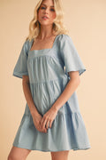 New Summer Square Neck Half Sleeve Tiered Dress For Women, Flattering, Chic, Comfortable and Versatile for Any Occasion Stevvex