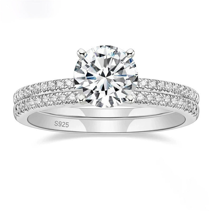 S925 Four-claw Inlaid 12 Karat 7mm Round Zircon Set Ring Pi-Mart