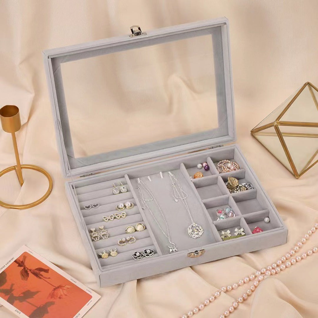 Transparent, fashionable and exquisite dust ring storage box, earrings, earrings, necklace storage box, flannel jewelry jewelry storage box, jewelry display jewelry box. - SJB-DIAMOND ELITES
