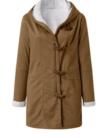 Full Size Pocketed Long Sleeve Hooded Toggle Jacket – Stylish & Functional Outerwear for Women Stevvex