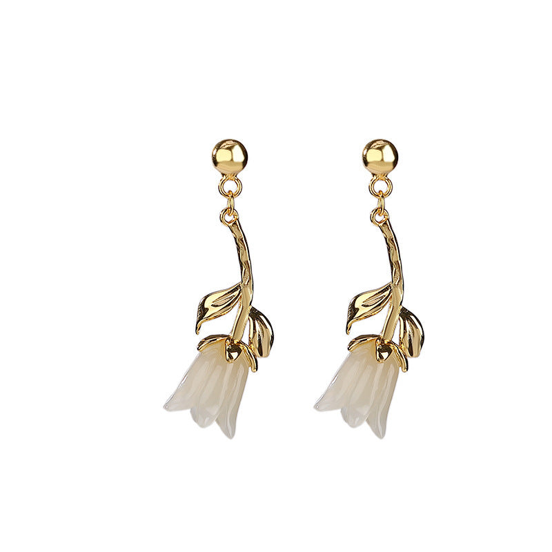 S925 Sterling Silver Gold-plated Jade Blue Bell Flower Stud Earrings