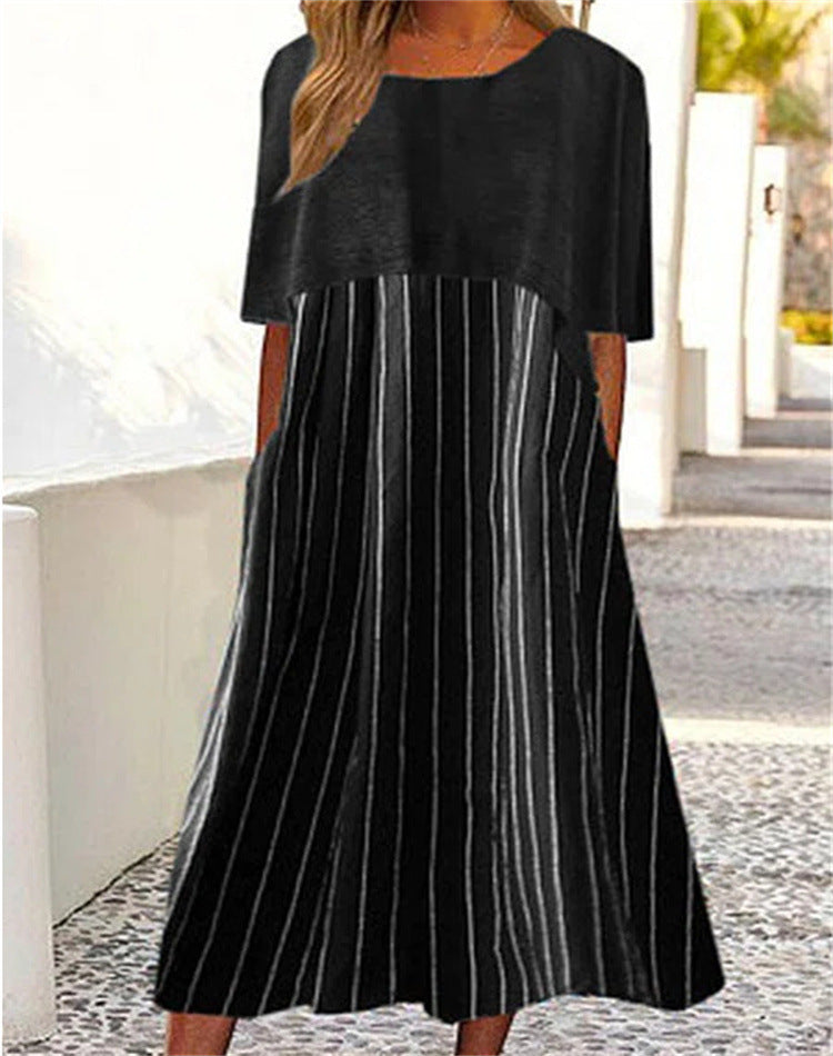 Women's Loose Round Neck Swing Dress Pi-Mart