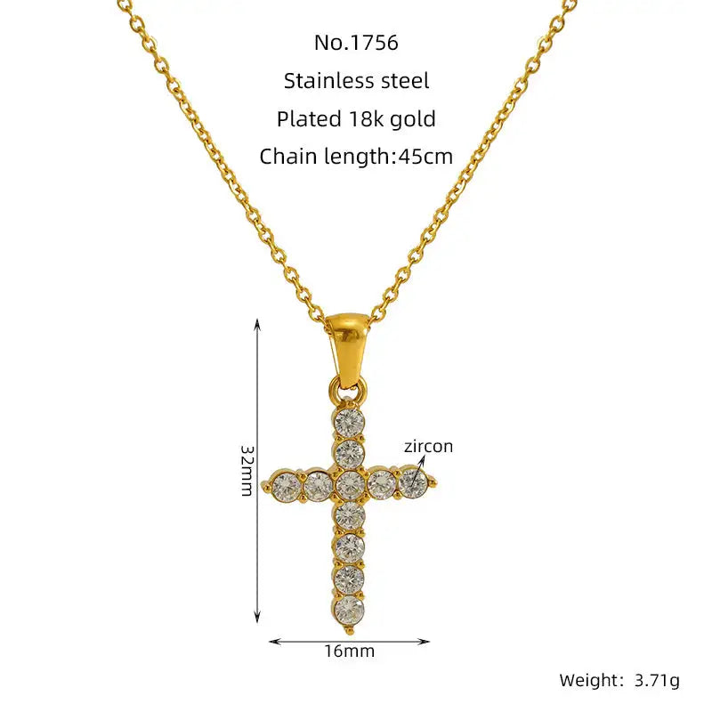 Ins Style Vintage Cross Zircon Necklace