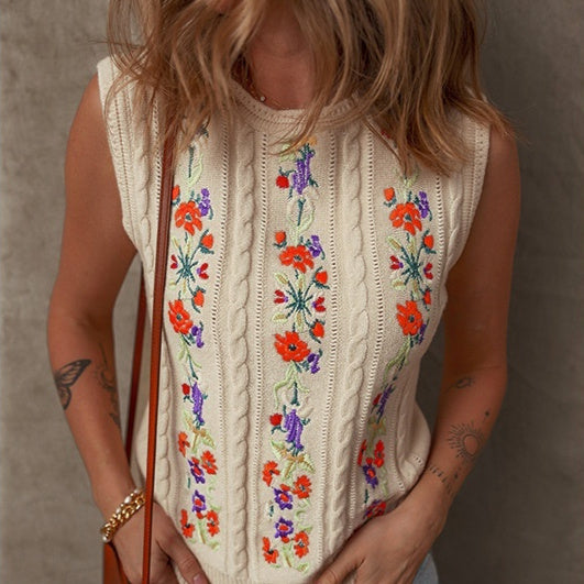 Fashion Floral Embroidered Knitted Vest For Women New Niche Retro Outerwear Sleeveless Top For Women Lootquake LLC