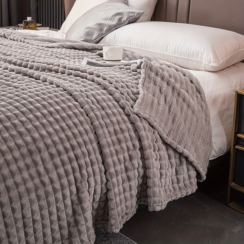 1pc Blanket Flannel/thick Blanket/grey/khaki/royal Blue/white/dark Gray/burgundy/beige/dark Brown/Silvery Gray/taro Purple/green/bedroom/guest Room/living Room/student Dormitory /car/sofa/travel Cute Multifunctional Blanket Lootquake LLC