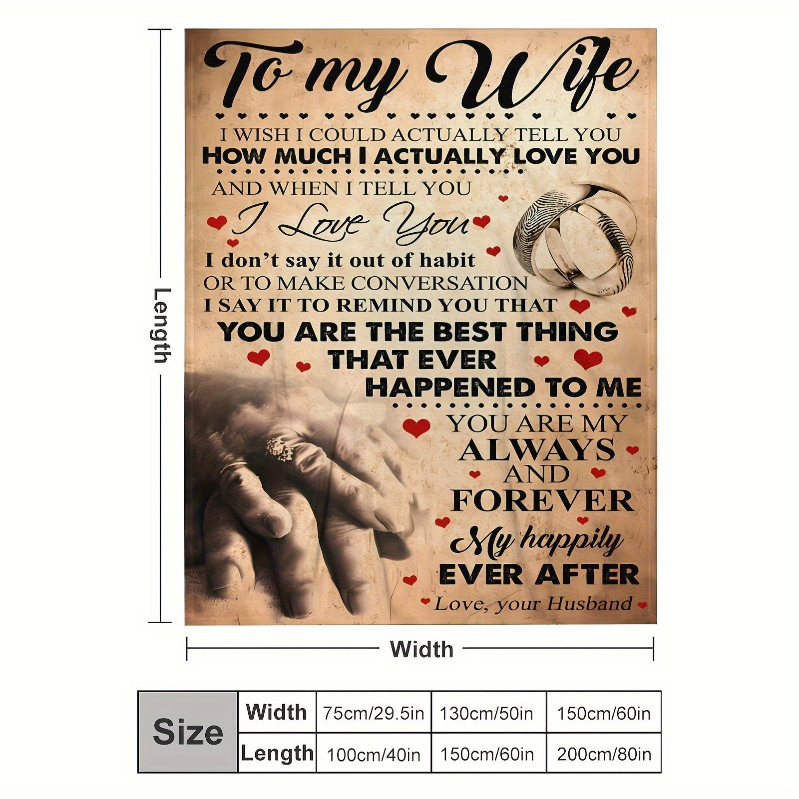 Plush Flannel Blanket for Wife - Husband to Wife Love Message - All-Season Softness for Sofa, Couch, Office, Camping, Bed, Travel, Living Room - Cozy Gift for Friends, Family, Birthday, 80x60in Lootquake LLC