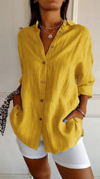 Lapel Long Sleeve Shirt Women's Single-breasted Pleated Shirt Pi-Mart
