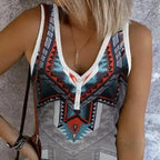 Women's New Fashionable V-neck Ethnic Pattern Knitted Button Versatile Vacation Style Vest Top - SJB-DIAMOND ELITES
