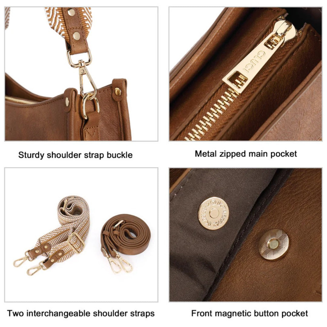 Fashion crossbody shoulder bag, versatile women's crossbody bag with two shoulder straps, small women crossbody bag, Small Crossbody Purse for Women Triple Zip, - SJB-DIAMOND ELITES