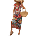 Women's Long 3D Printed U-neck Casual Dress Lootquake LLC