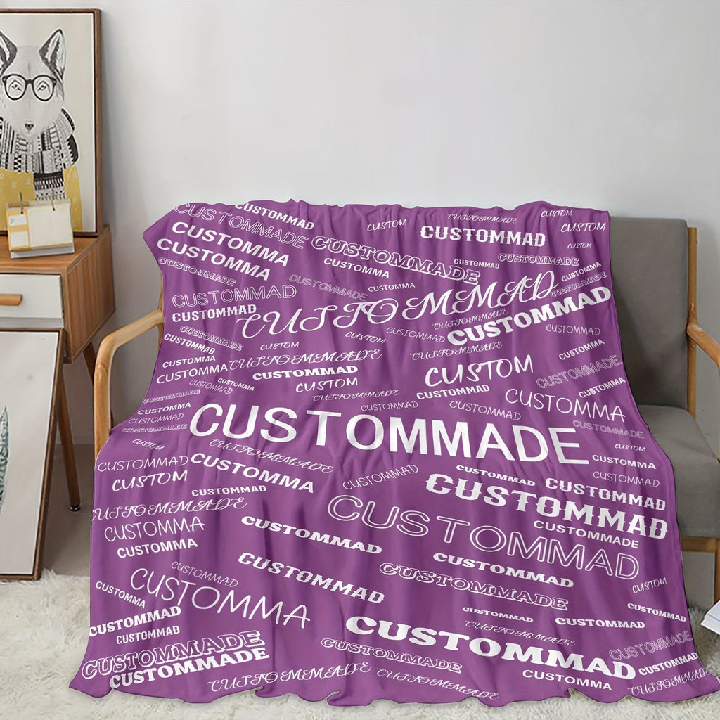 1pc Custom Name Blanket Multicolor Pattern Soft Nap Blanket Four Seasons Office Chair Flannel Blanket Gift Blanket