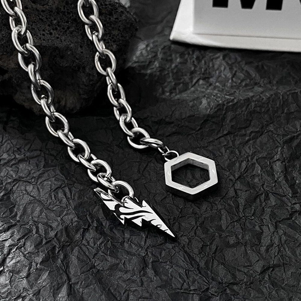 Lightning Hexagon Steel Necklace Pi-Mart