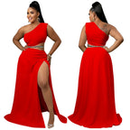 Women Clothes Set Sexy One Shoulder Crop Top Side Split A Line Skirt Beach Party Two Pieces Set Summer 2022 Purplish Diva