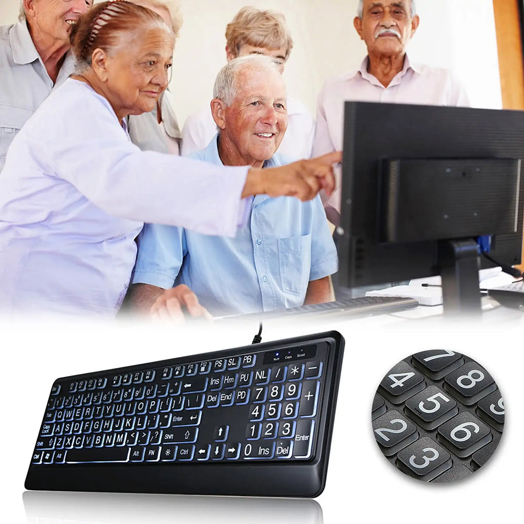 USB Interface Large Print Backlit Wired Keyboard - SJB-DIAMOND ELITES