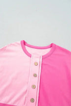 Mint Green Colorblock Half Buttons Henley T Shirt