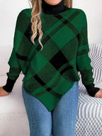 Plaid Turtleneck Batwing Sleeve Sweater - SJB-DIAMOND ELITES