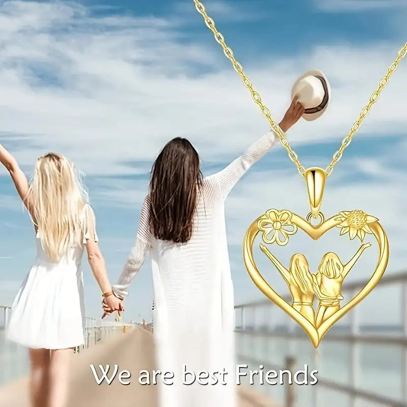 Sunflower Heart Pendant Necklace, Gold Colored Zinc Alloy
