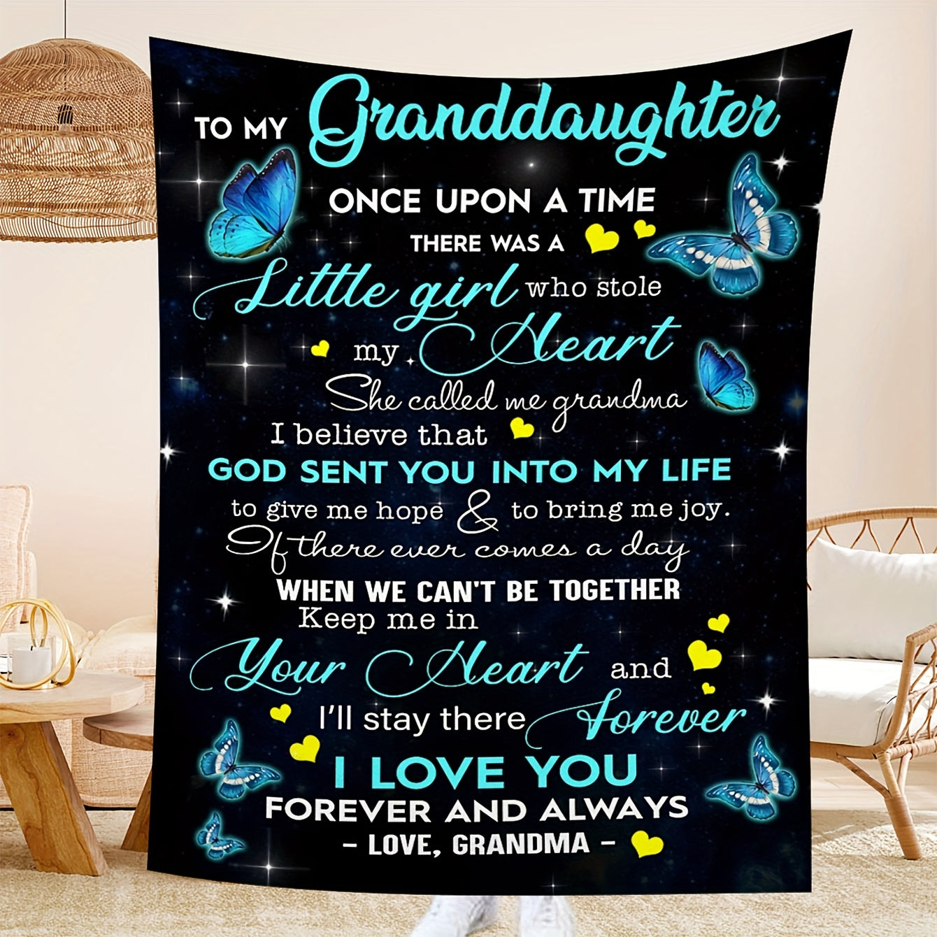 1pc Soft Flannel Butterfly Pattern Envelope Printed Blanket, To My Granddaughter From Grandma Throw Blanket for Couch Bed Sofa Office Car Camping, One For All Seasons