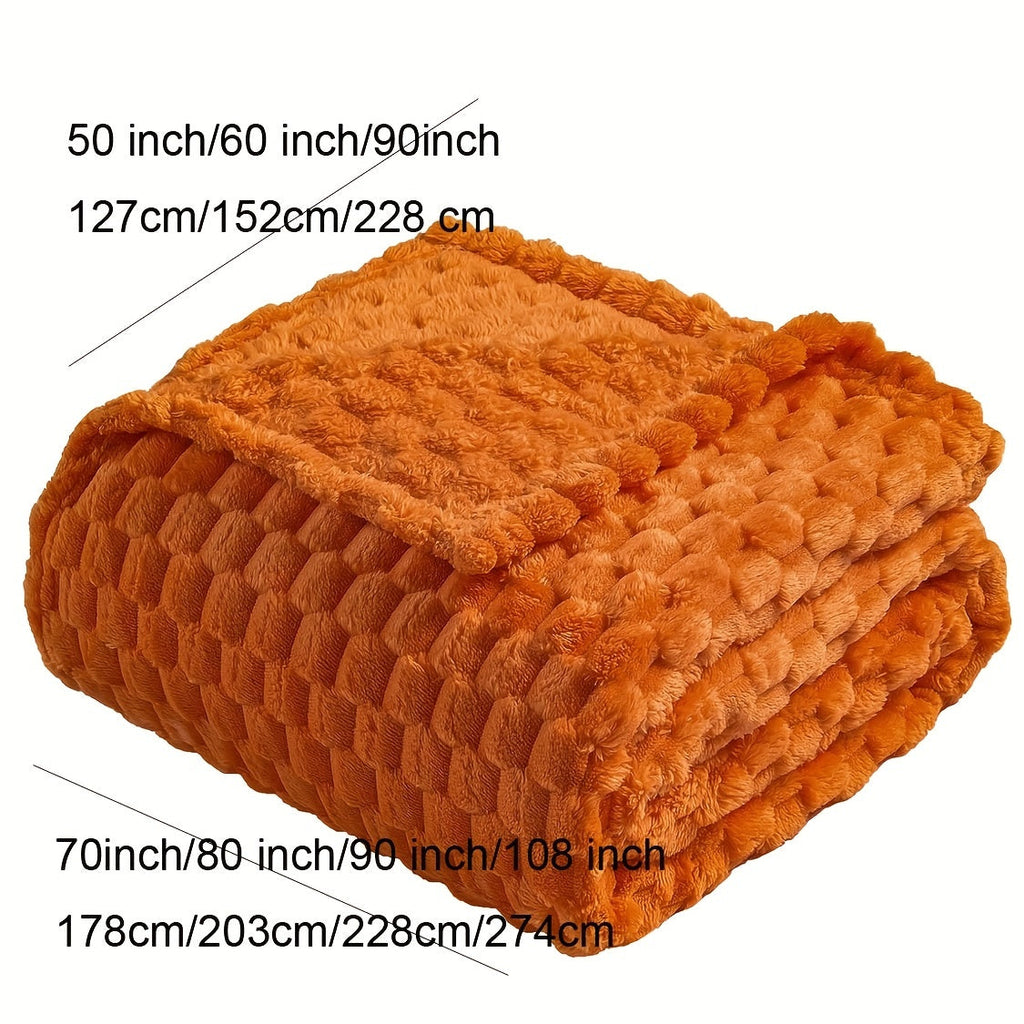 1pc Super Soft 3D Jacquard Flannel Blanket - Burnt Orange Fuzzy Throw with Cozy Lightweight Design for All-Season Home Decor, Perfect for Couch, Sofa, Bed, Chair - 300GSM Warm and Fuzzy Texture for Ultimate Comfort Lootquake LLC