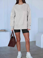 Side Slit Round Neck Long Sleeve Sweatshirt THRIXINE