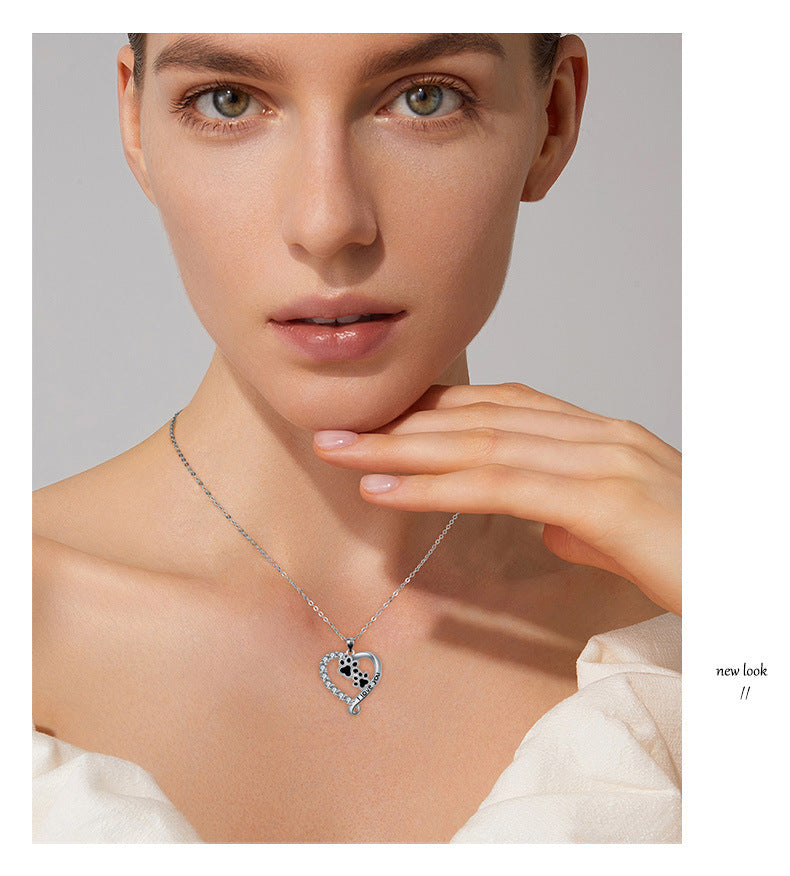 Heart-shaped Pendant Cute Dog's Paw Necklace For Women Pi-Mart