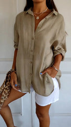 Lapel Long Sleeve Shirt Women's Single-breasted Pleated Shirt Pi-Mart