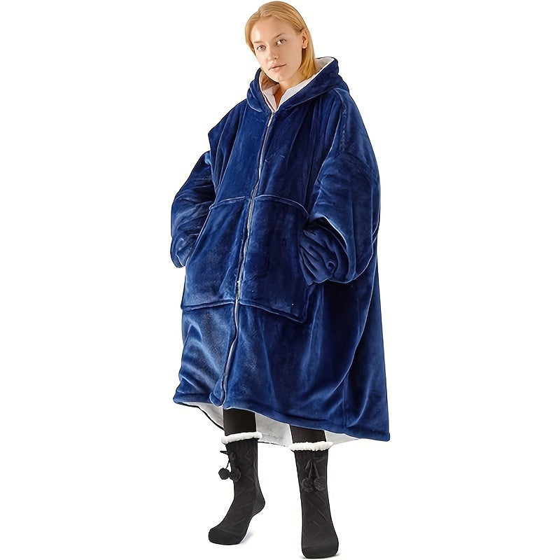 1pc Super Soft Wearable Blanket With Zipper Warm Office Lunch Break Sofa Throw Blanket Shawl Blanket
