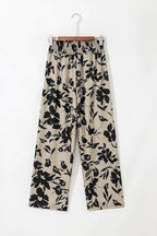 Blue Floral Smocked Frill Waist Wide Leg Pants