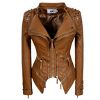 Women's Rivet Slim Washed Leather Motorcycle Jacket Pi-Mart
