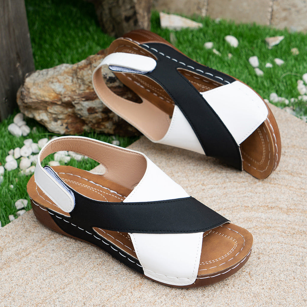 Summer Wedges Sandals With Colorblock Cross-strap Design Casual Thick-soled Roman Shoes For Women Pi-Mart