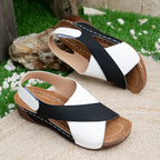 Summer Wedges Sandals With Colorblock Cross-strap Design Casual Thick-soled Roman Shoes For Women Pi-Mart
