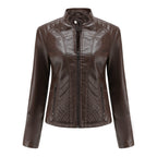 Simple European And American Trend Thin Coat Long Sleeve Motorcycle Jacket Women Pi-Mart