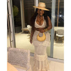 Knitted Crochet 2 Piece Skirt Sets Sexy Ruffle Elegant Fringe Tassel Dress 2024 Summer Outfits Crop Top Two Piece Skirt Sets Purplish Diva