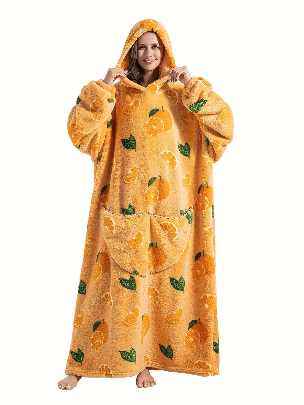 Plus Size Pumpkin Print Flannel Blanket Hoodie - Soft, Cozy, Plush, Hooded, Winter Outwear for Women with Halloween Theme Lootquake LLC