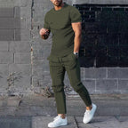 Solid Color Casual Round Neck Short Sleeves T-shirt Trousers Two-piece Set Lootquake LLC