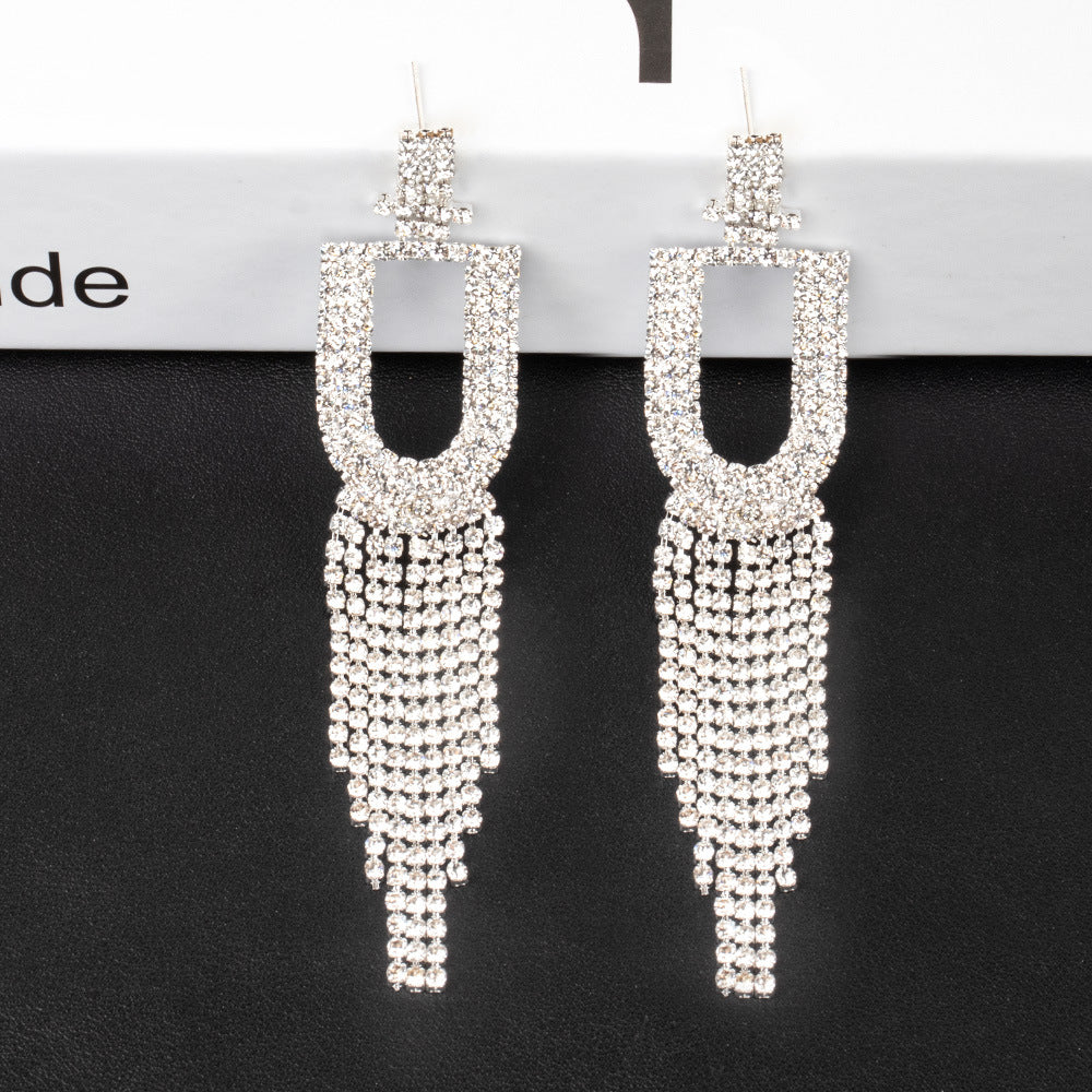 Fashion Jewelry 925 Silver Needle Ornaments Rhinestone Letter B Earrings Banquet Tassel Ear Ornaments Female Pi-Mart