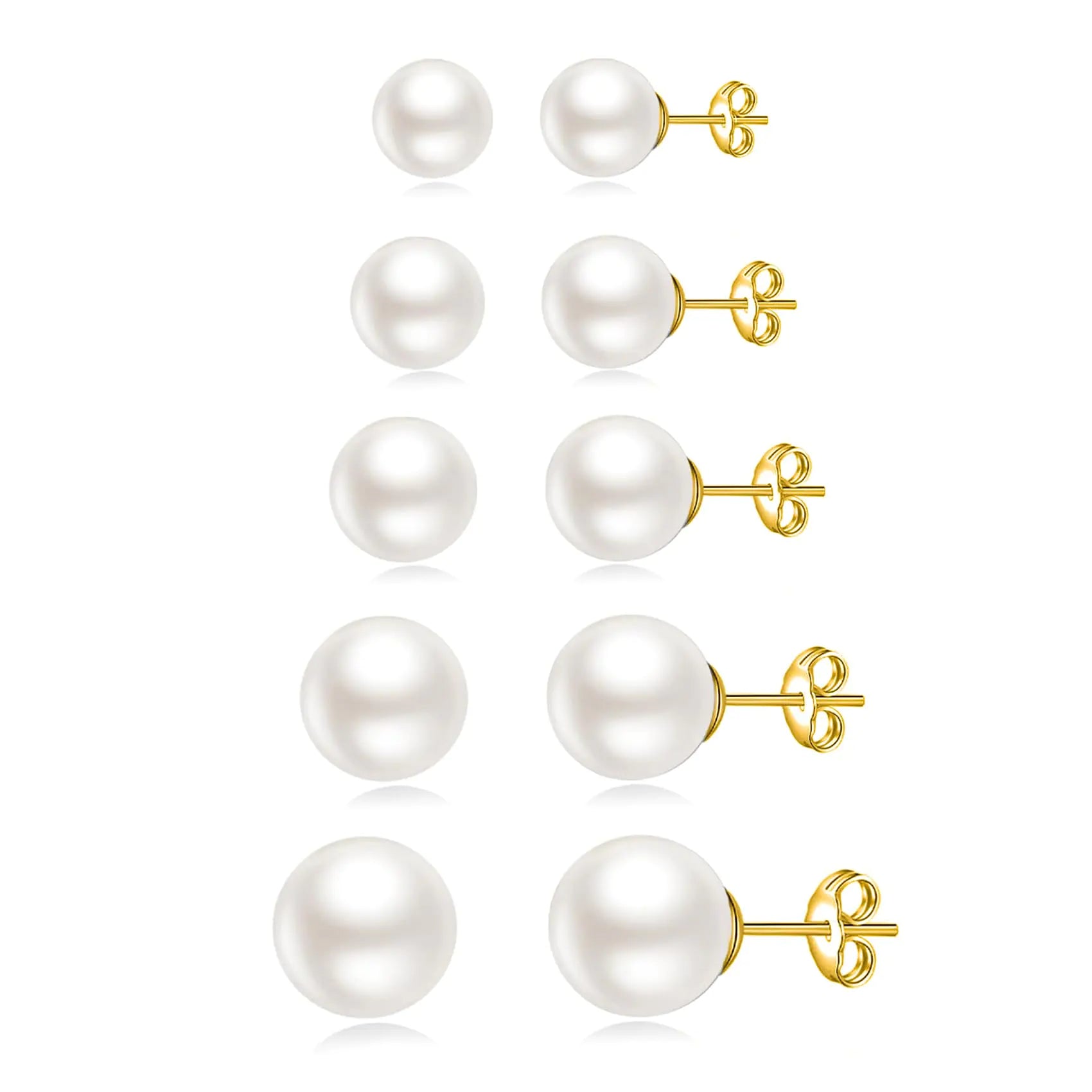 JINEAR 5 Pairs Pearl Earrings Set 14k Gold Pearl Sutd Earrings for Women Dainty Pearl Earrings Tiny Small Pearl Stud Earrings Wedding Earrings Mothers Day for Gift