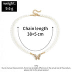 Rhinestone Butterfly Pendant Pearl Necklace Pi-Mart