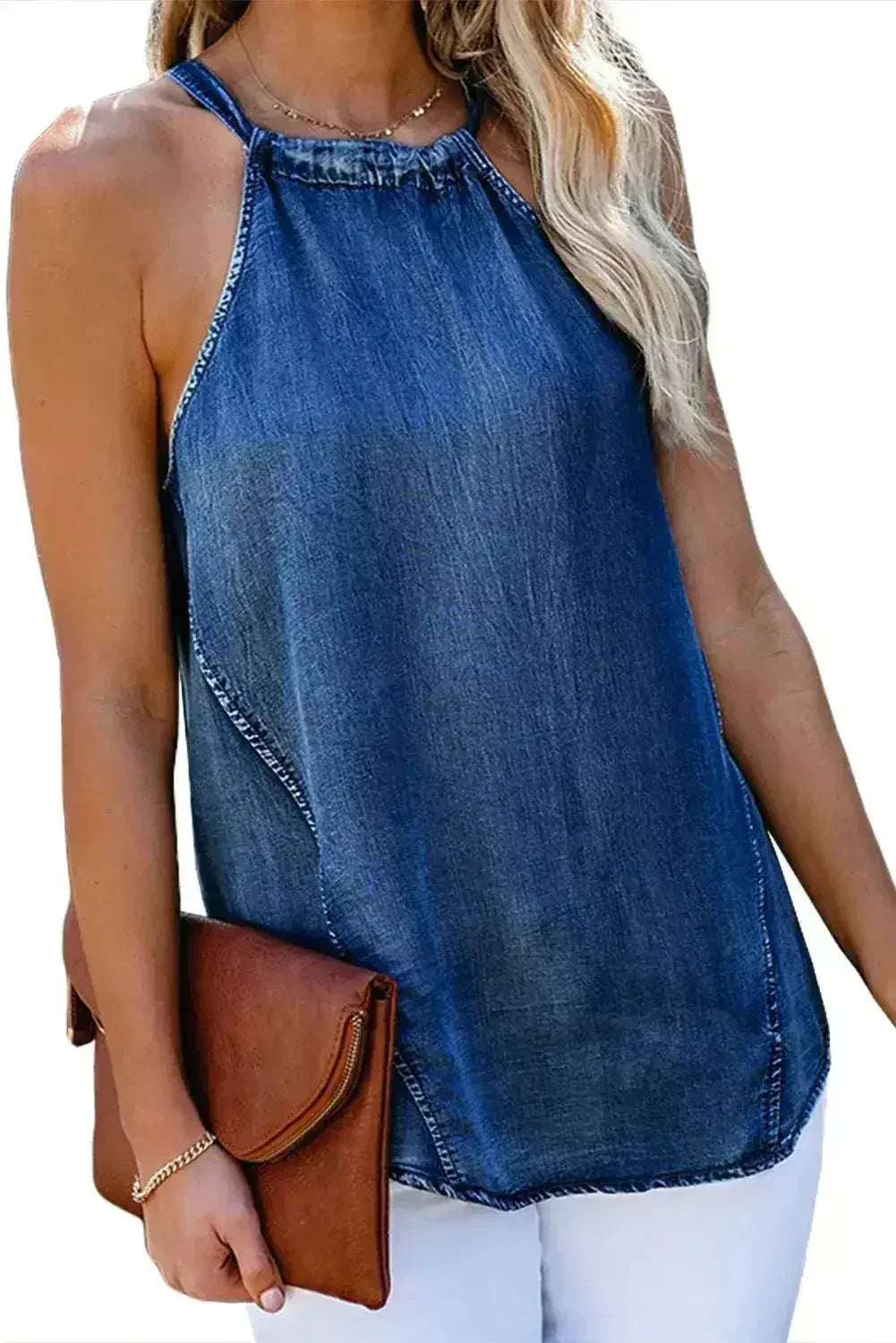 Halter Neck Denim Tank Top - SJB-DIAMOND ELITES