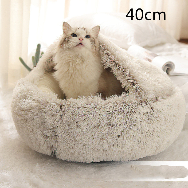 2 In 1 Dog And Cat Bed Pet Winter Bed Round Plush Warm Bed House Soft Long Plush Pets Bed Pi-Mart