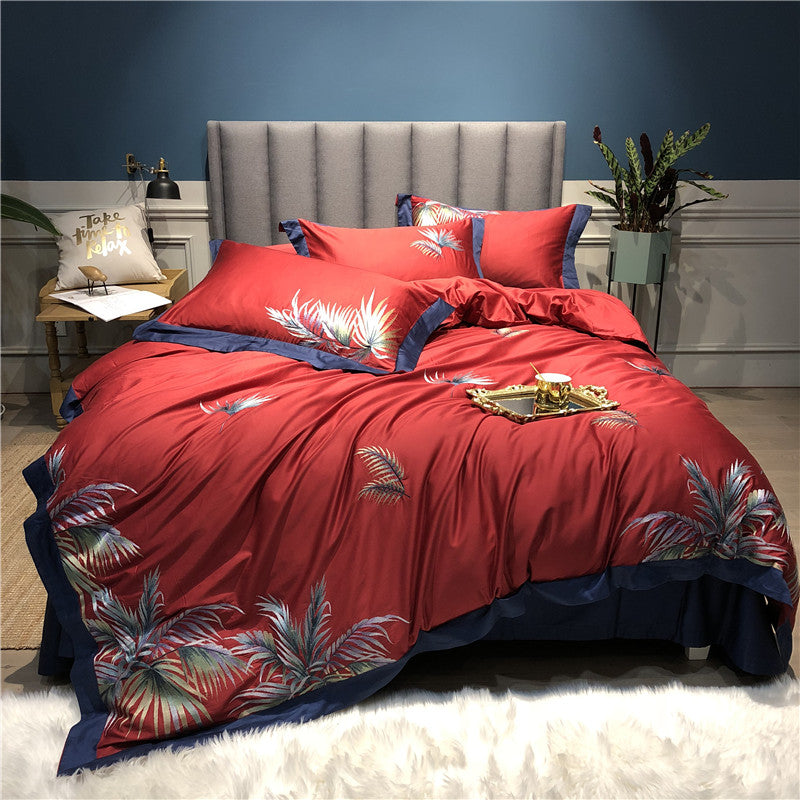 Bed Sheet Duvet Cover Simple Embroidery Four-piece Pure Cotton Pi-Mart
