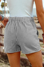 Blue Vintage Gingham Print High Waisted Loose Shorts