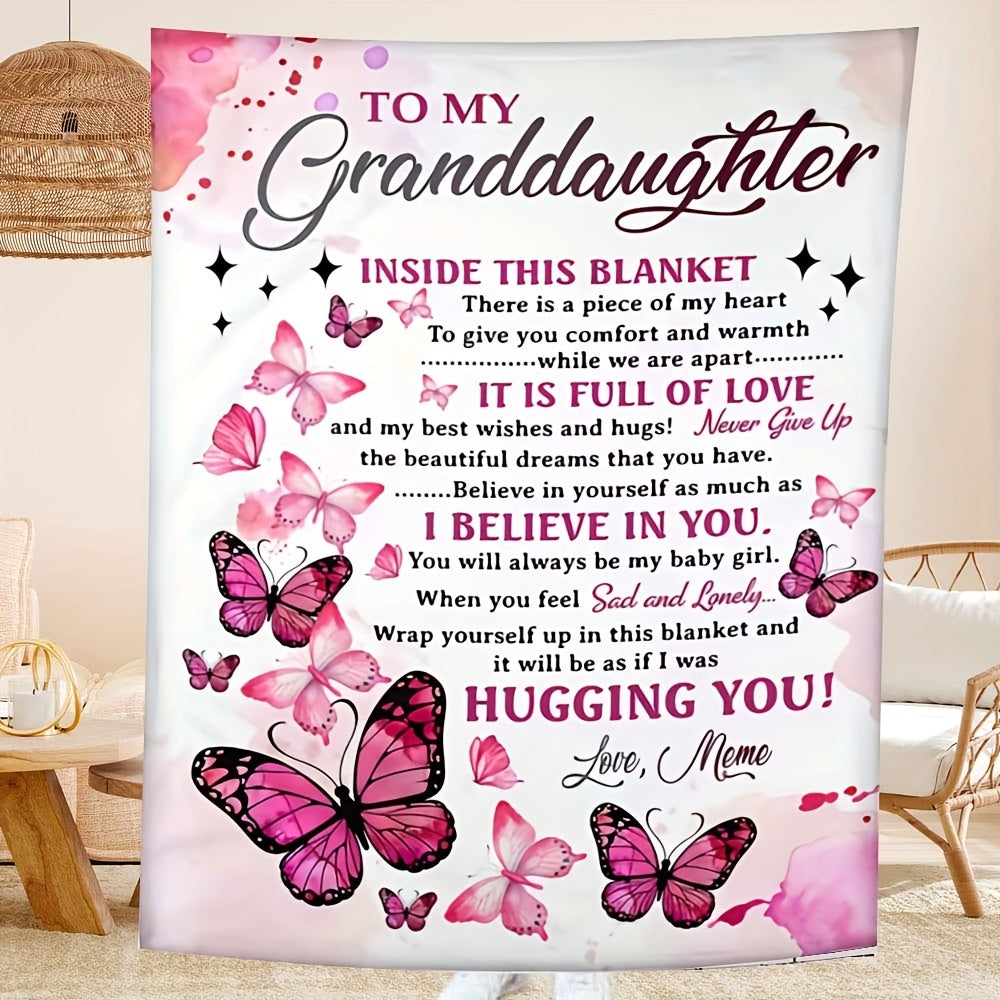 Soft Cozy Flannel Blanket - Butterfly Printed - A Perfect Holiday Gift for Granddaughter From Grandma!