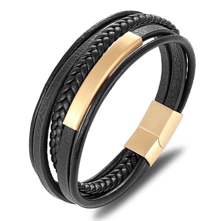 Classic Genuine Leather Bracelet For Men Hand Charm Jewelry Multilayer Magnet Handmade Gift For Cool Boys - SJB-DIAMOND ELITES