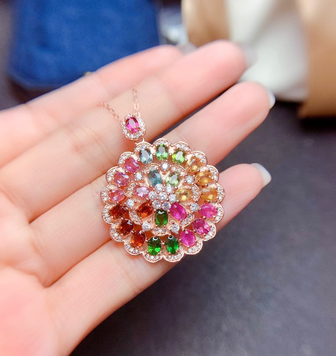 Natural Candy Rainbow Tourmaline Pendant Necklace Pi-Mart