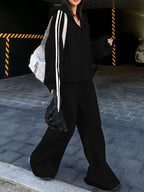 Side Striped Zip Up Hoodie and Pants Set THRIXINE