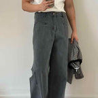 Three-dimensional Cut Pleated Washed All-match Matchet Pants White Unifrom Casual Jeans Lootquake LLC