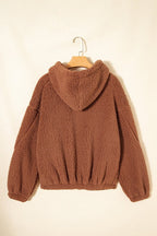 Solid Sherpa Fleece Zip Up Hooded Jacket THRIXINE